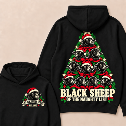Black Sheep of the Naughty List – Custom EST. Year Black Sheep Christmas Tree Hoodie