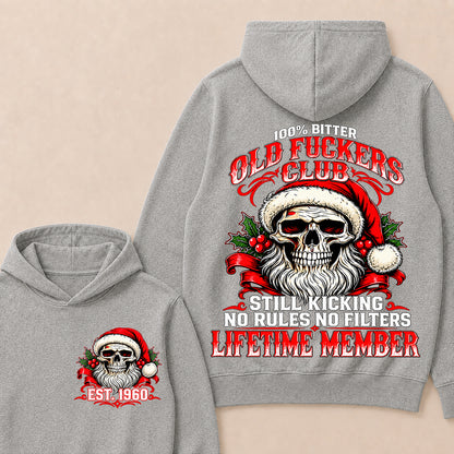 100% Bitter Old Fuckers Club Lifetime Member – Custom EST.Year Christmas Santa Skull Hoodie