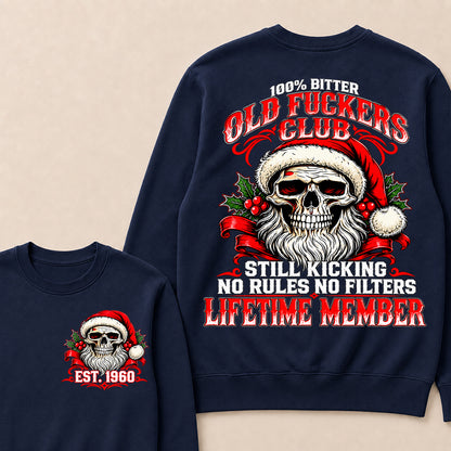 100% Bitter Old Fuckers Club Lifetime Member – Custom EST.Year Christmas Santa Skull Sweatshirt