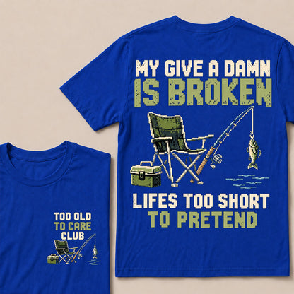 Retro Pixel Fishing T-Shirt | "My Give A Damn Is Broken" Funny Angler Graphic Tee