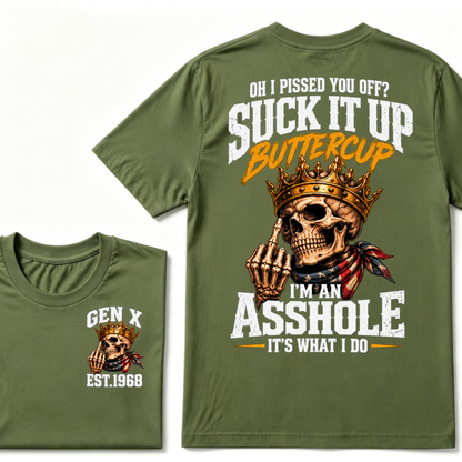 Gen X EST.Year Crown Skull American Bandage Retro Sarcastic Quote Graphic T-Shirt