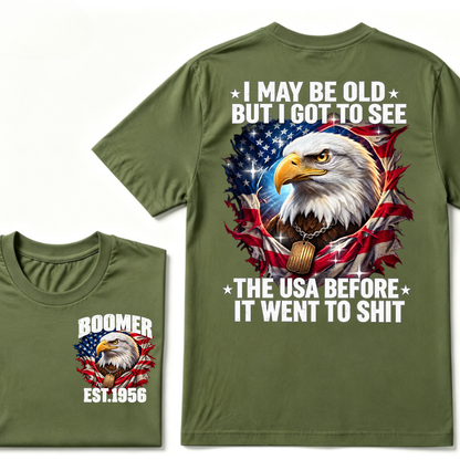 Boomer EST.Year I May Be Old But I Got To See America Longhorn Skull Retro Patriotic Eagle T-shirt