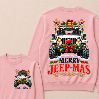 Merry Jeep-Mas – Custom EST.Year Christmas Off-Road Vehicle & Reindeer Antlers Sweatshirt