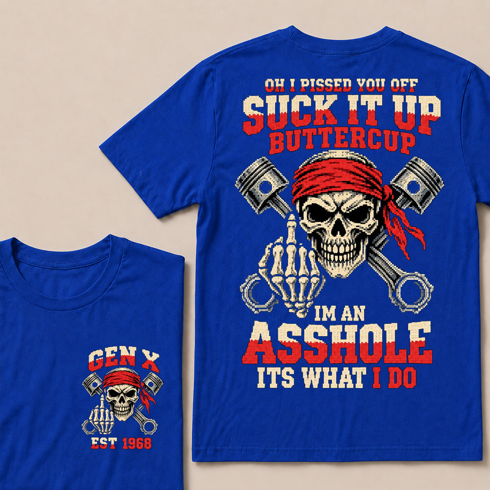 Funny "I'm An Asshole" Skeleton Middle Finger T-Shirt | 8-Bit Pixel Mechanic Graphic Tee
