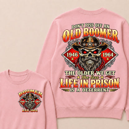 Custom EST.Year Don't Piss Off An Old Boomer The Older We Get The Less Life In Prison Is A Deterrent – Vintage Cowboy Skull Graphic Sweatshirt
