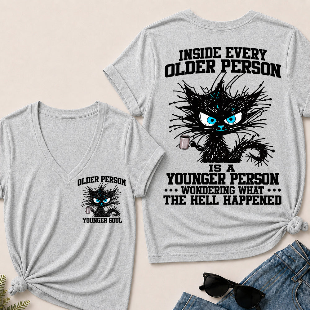 Inside Every Older Person – Funny Black Cat Women's V-Neck T-Shirt