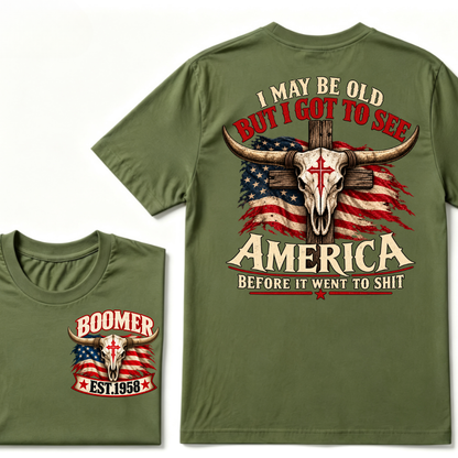 Boomer EST.Year I May Be Old But I Got To See America Vintage Western Patriotic Tee