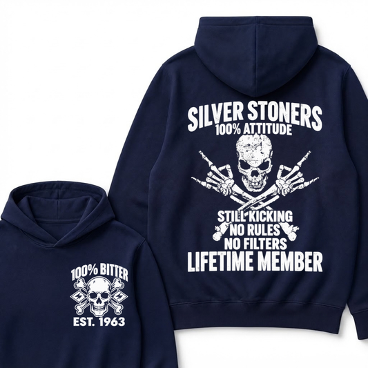 💀 SILVER STONERS: 100% Attitude, Est. Year Apparel Hoodie