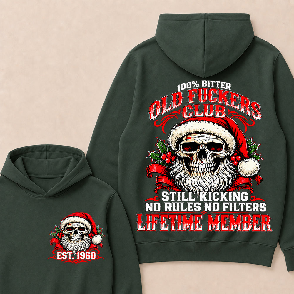 100% Bitter Old Fuckers Club Lifetime Member – Custom EST.Year Christmas Santa Skull Hoodie