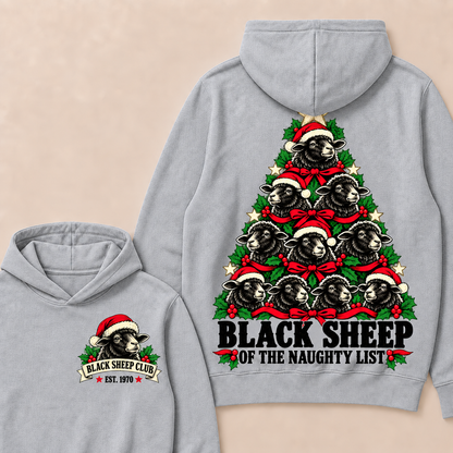 Black Sheep of the Naughty List – Custom EST. Year Black Sheep Christmas Tree Hoodie