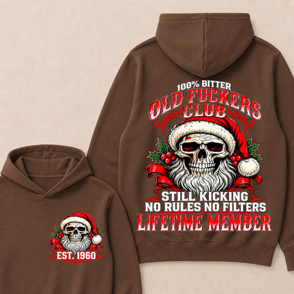 100% Bitter Old Fuckers Club Lifetime Member – Custom EST.Year Christmas Santa Skull Hoodie