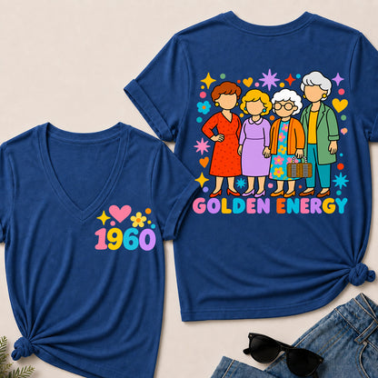Golden Energy – Custom Birth Year Colorful Ladies Women’s V-Neck T-Shirt