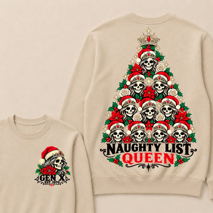 Naughty List Queen – Gen X Custom EST. Year Skeleton Queen Christmas Tree Sweatshirt
