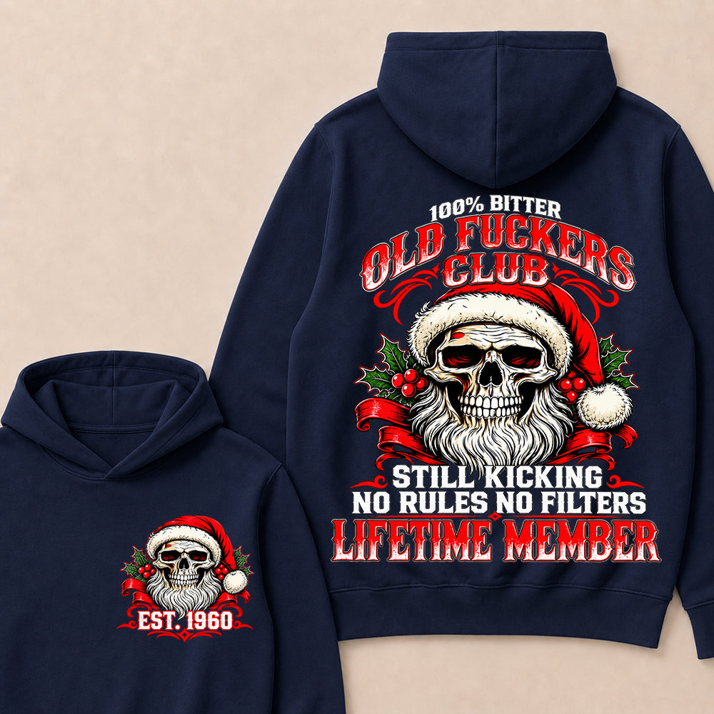 100% Bitter Old Fuckers Club Lifetime Member – Custom EST.Year Christmas Santa Skull Hoodie
