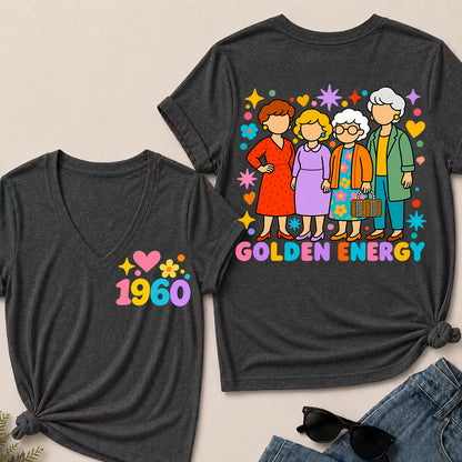 Golden Energy – Custom Birth Year Colorful Ladies Women’s V-Neck T-Shirt