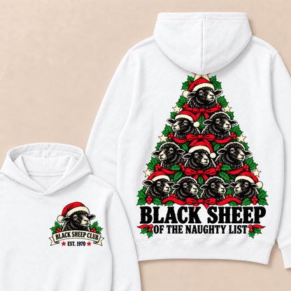 Black Sheep of the Naughty List – Custom EST. Year Black Sheep Christmas Tree Hoodie