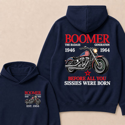 Boomer The Badass Generation Motorcycle rider Custom EST.Year Hoodie