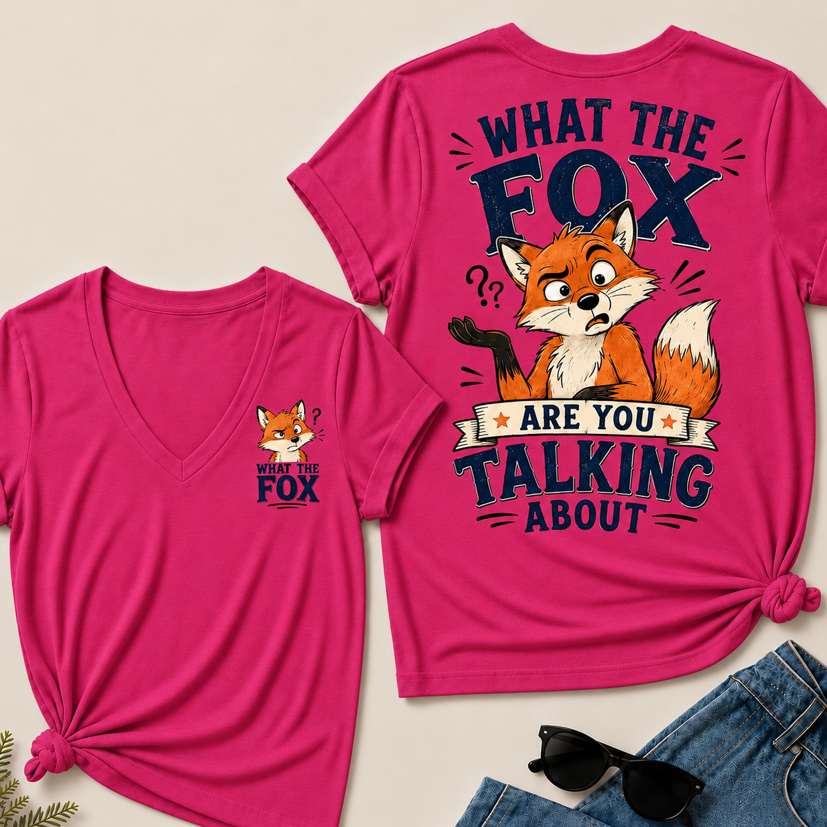 "What The Fox" Confused Shrug V-Neck Tee