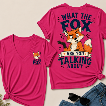 "What The Fox" Confused Shrug V-Neck Tee