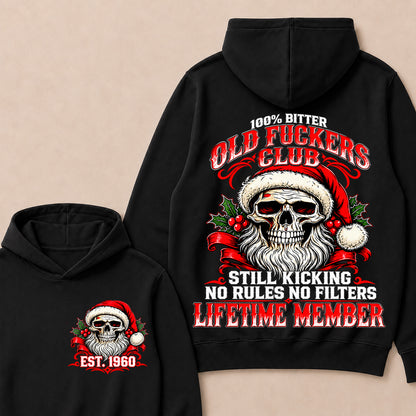 100% Bitter Old Fuckers Club Lifetime Member – Custom EST.Year Christmas Santa Skull Hoodie