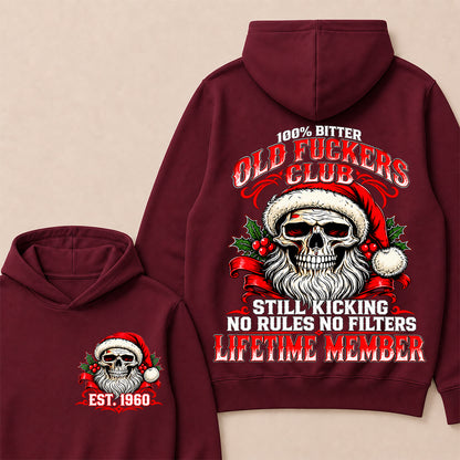 100% Bitter Old Fuckers Club Lifetime Member – Custom EST.Year Christmas Santa Skull Hoodie