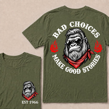Bad Choices Make Good Stories – Custom EST.Year Sunglasses Gorilla & Red Bandana Graphic T-Shirt