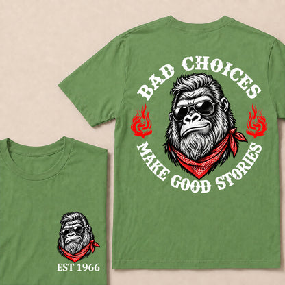 Bad Choices Make Good Stories – Custom EST.Year Sunglasses Gorilla & Red Bandana Graphic T-Shirt