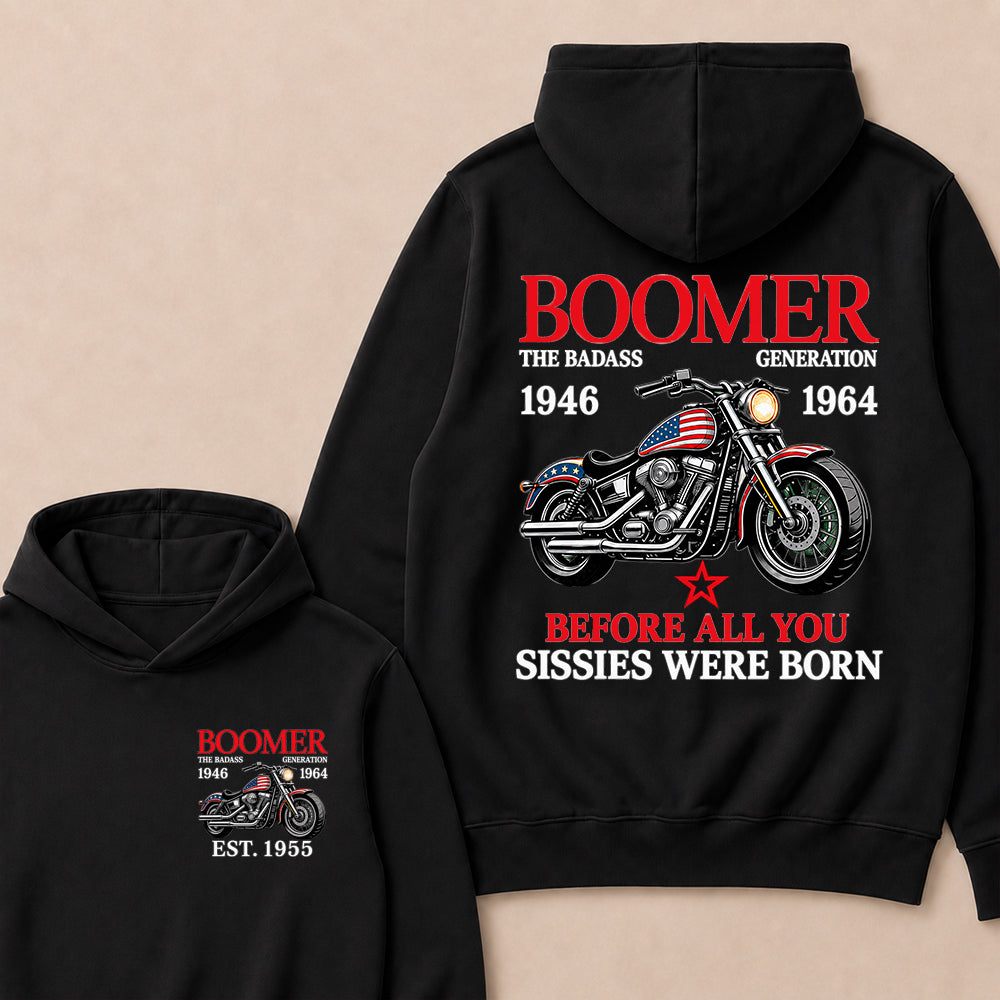 Boomer The Badass Generation Motorcycle rider Custom EST.Year Hoodie