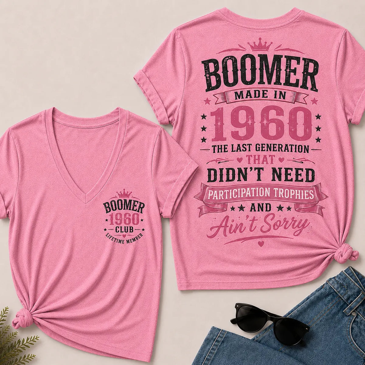 Custom Boomer Year "Boomer – Made in 1960" V-Neck Tee