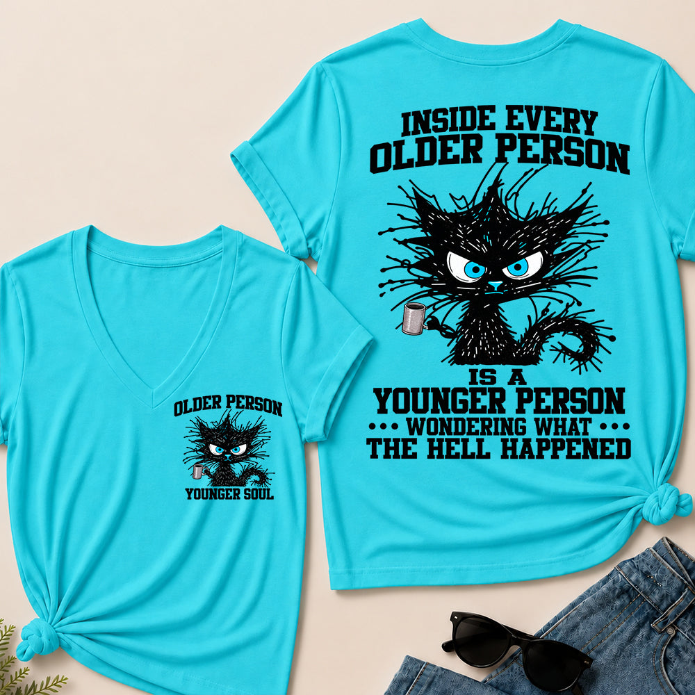 Inside Every Older Person – Funny Black Cat Women's V-Neck T-Shirt