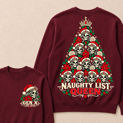 Naughty List Queen – Gen X Custom EST. Year Skeleton Queen Christmas Tree Sweatshirt