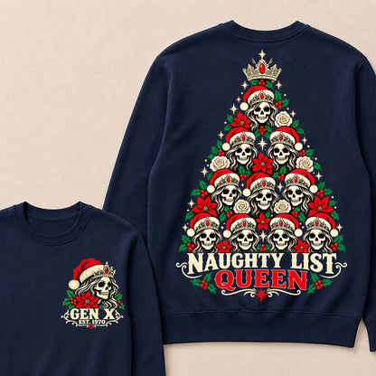 Naughty List Queen – Gen X Custom EST. Year Skeleton Queen Christmas Tree Sweatshirt