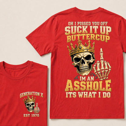 Retro Pixel Gold Crown Skull T-Shirt | "Suck It Up Buttercup" Sarcastic Gen X Tee