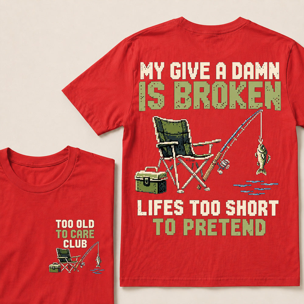 Retro Pixel Fishing T-Shirt | "My Give A Damn Is Broken" Funny Angler Graphic Tee