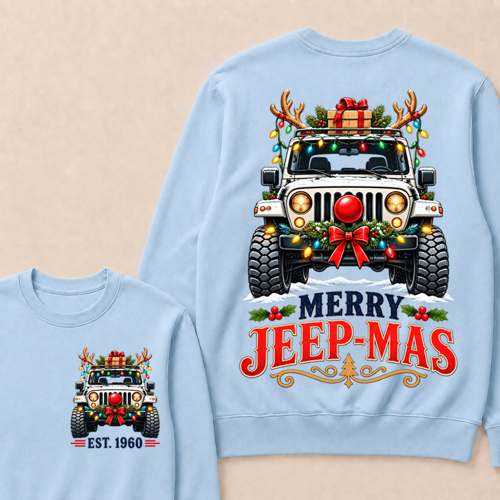 Merry Jeep-Mas – Custom EST.Year Christmas Off-Road Vehicle & Reindeer Antlers Sweatshirt