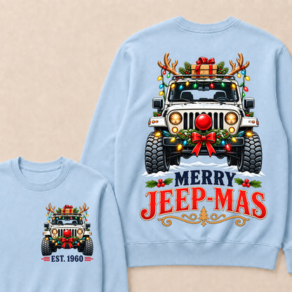 Merry Jeep-Mas – Custom EST.Year Christmas Off-Road Vehicle & Reindeer Antlers Sweatshirt