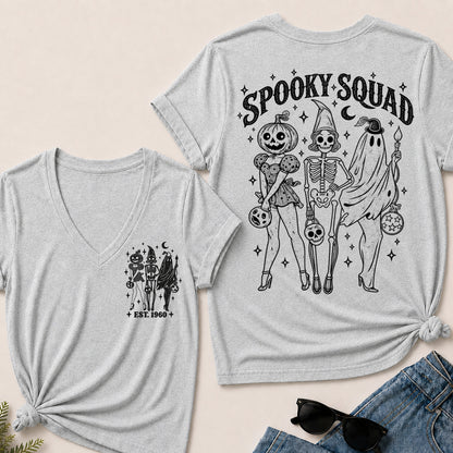 Spooky Squad – Custom EST.Year Vintage Halloween Trio Women’s V-Neck T-Shirt