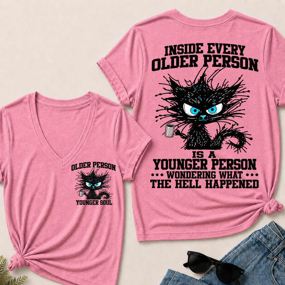 Inside Every Older Person – Funny Black Cat Women's V-Neck T-Shirt