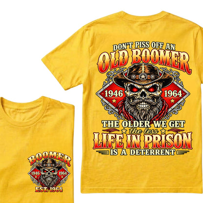 Custom EST.Year Don't Piss Off An Old Boomer The Older We Get The Less Life In Prison Is A Deterrent – Vintage Cowboy Skull Graphic Tee