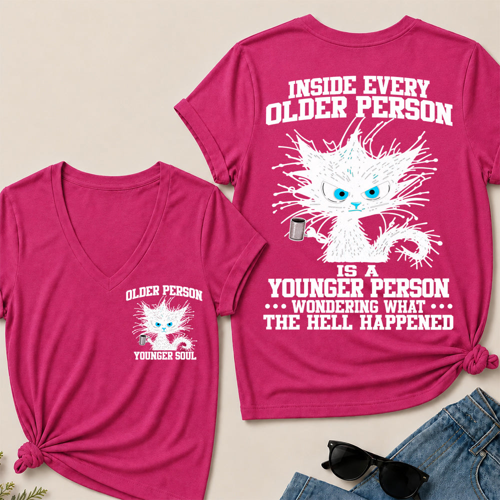 Inside Every Older Person – Funny Black Cat Women's V-Neck T-Shirt