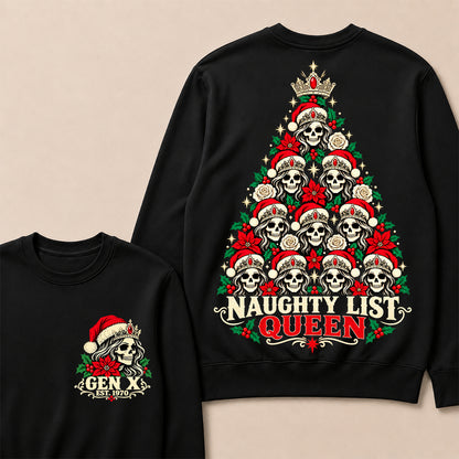 Naughty List Queen – Gen X Custom EST. Year Skeleton Queen Christmas Tree Sweatshirt