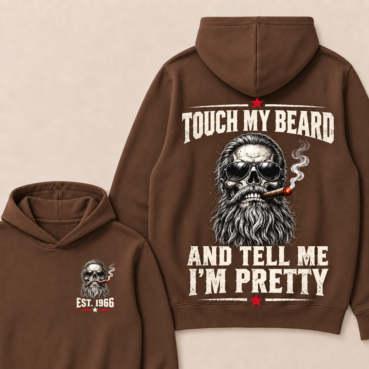 Touch My Beard And Tell Me I'm Pretty T-Shirt, EST 1966 Skull Beard Sunglasses Cigar Hoodie