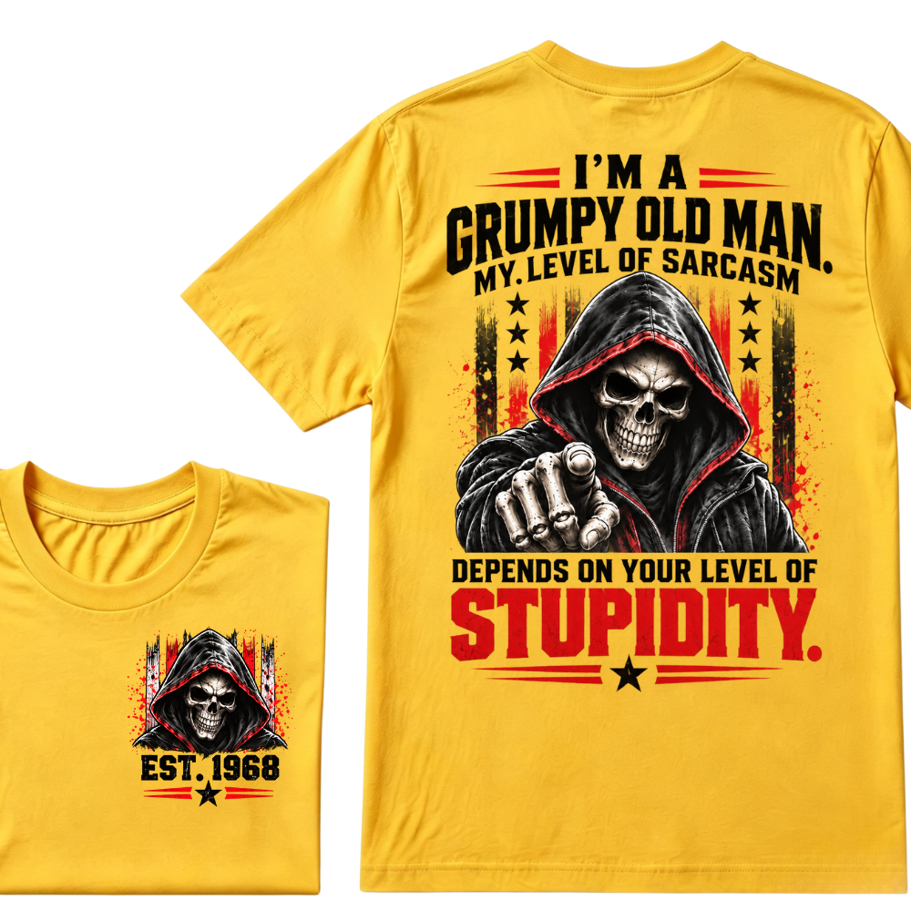 I'm A Grumpy Old Man My Level Of Sarcasm Depends On Your Level Of Stupidity EST.Year Sarcastic Attitude Graphic T‑Shirt