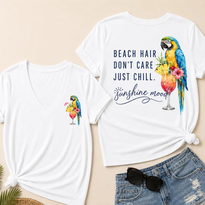 "Beach Hair, Don't Care – Just Chill" V-Neck Tee