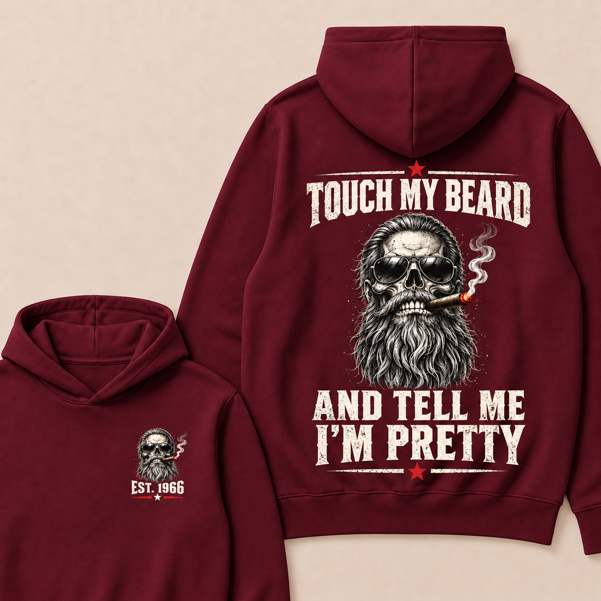 Touch My Beard And Tell Me I'm Pretty T-Shirt, EST 1966 Skull Beard Sunglasses Cigar Hoodie
