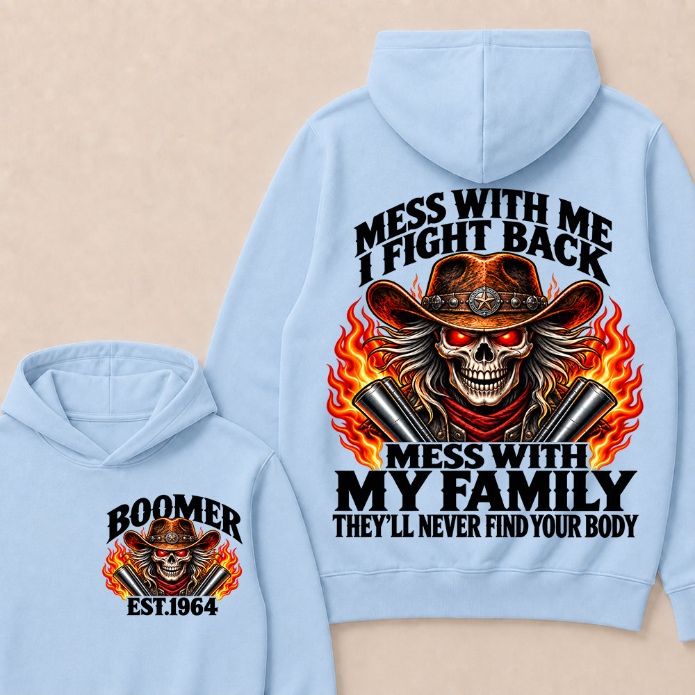 Mess With Me I Fight Back Custom Year Boomer EST.Year Cowboy Skull Hoodie