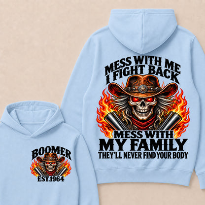 Mess With Me I Fight Back Custom Year Boomer EST.Year Cowboy Skull Hoodie