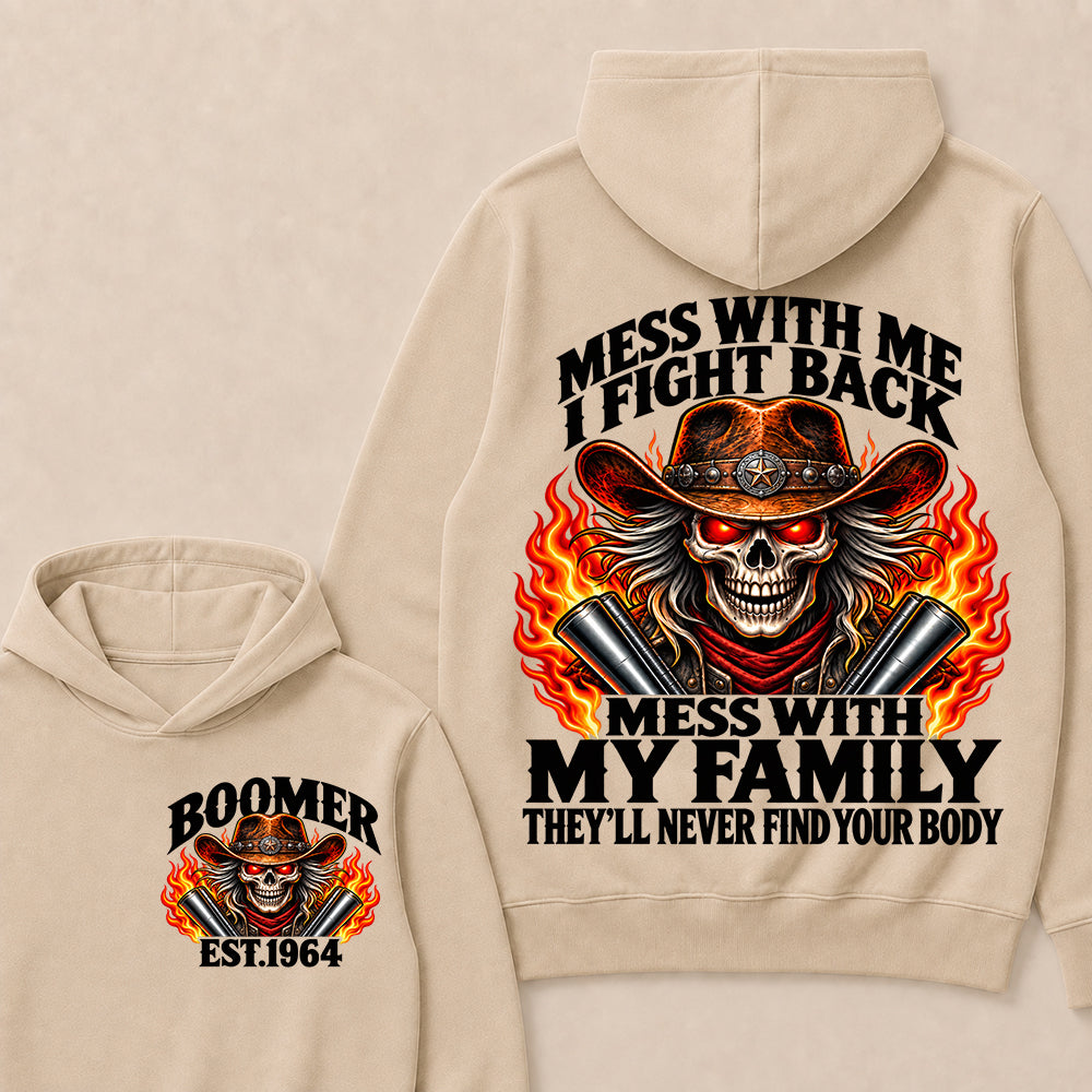 Mess With Me I Fight Back Custom Year Boomer EST.Year Cowboy Skull Hoodie