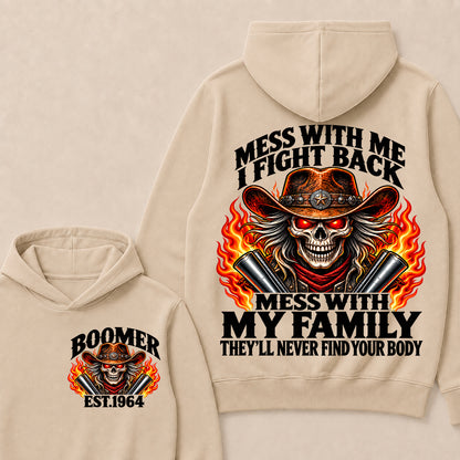 Mess With Me I Fight Back Custom Year Boomer EST.Year Cowboy Skull Hoodie