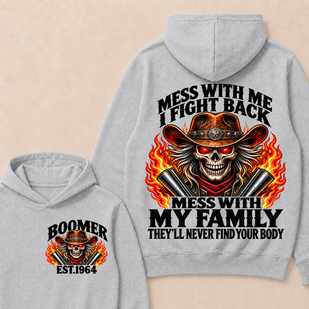 Mess With Me I Fight Back Custom Year Boomer EST.Year Cowboy Skull Hoodie